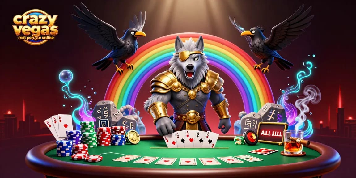 Experience crazyvegas real pokies online with Norse-inspired characters and vibrant casino elements.