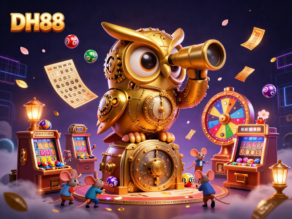 Engage in thrilling gameplay at DH88 casino, featuring a cartoon owl and vibrant lottery dynamics.