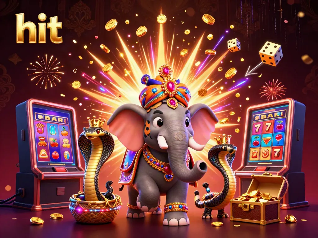 Experience a hit of excitement with this stunning 3D casino scene, featuring a royal tiger, elephant, and jackpot thrills.