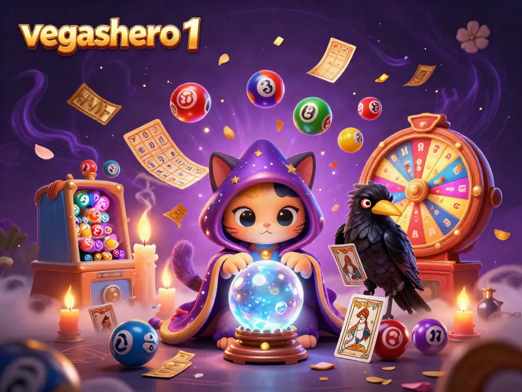 Experience the magic and excitement at vegashero 1 with vibrant casino-themed illustration featuring games and mystical elements.